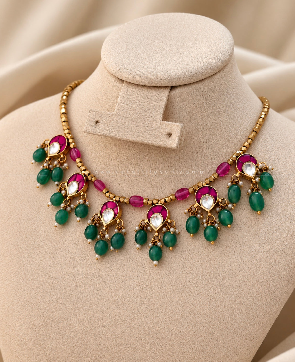 NH0309 - Premium quality Jadau kundan pendants with jade beads and brass facets beads