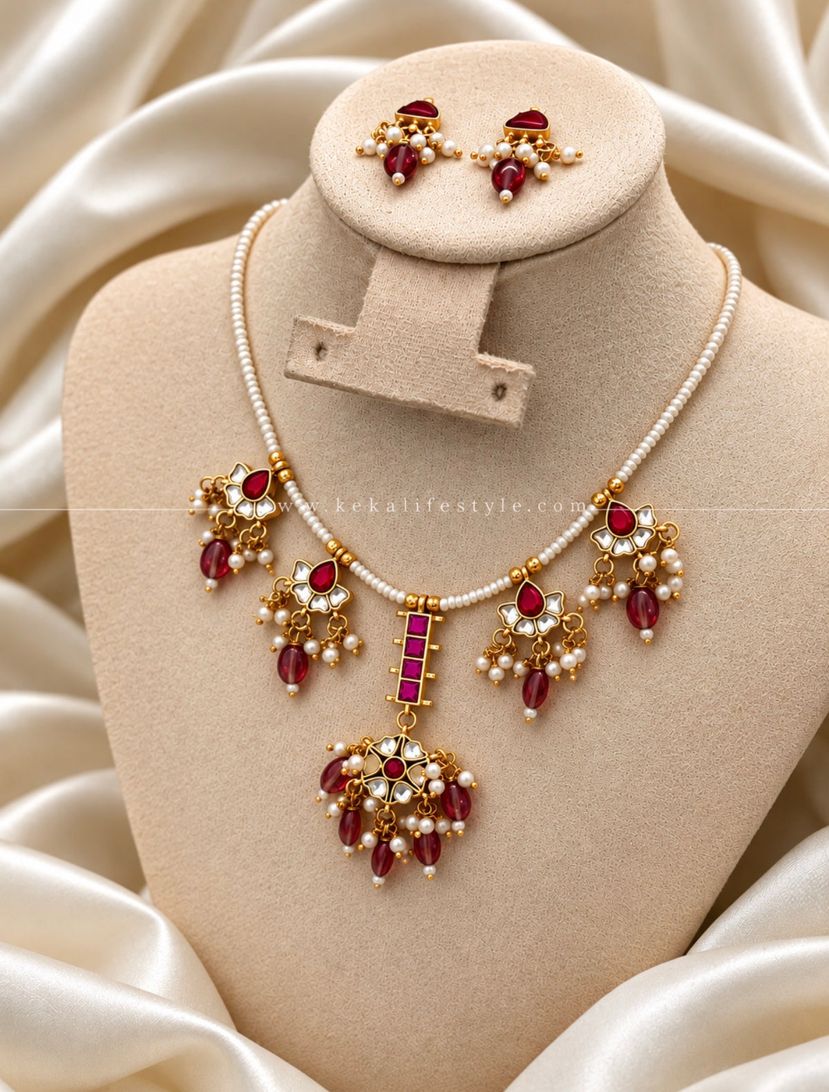 NH0314 - Premium jadau kundan handmade necklace with earrings.