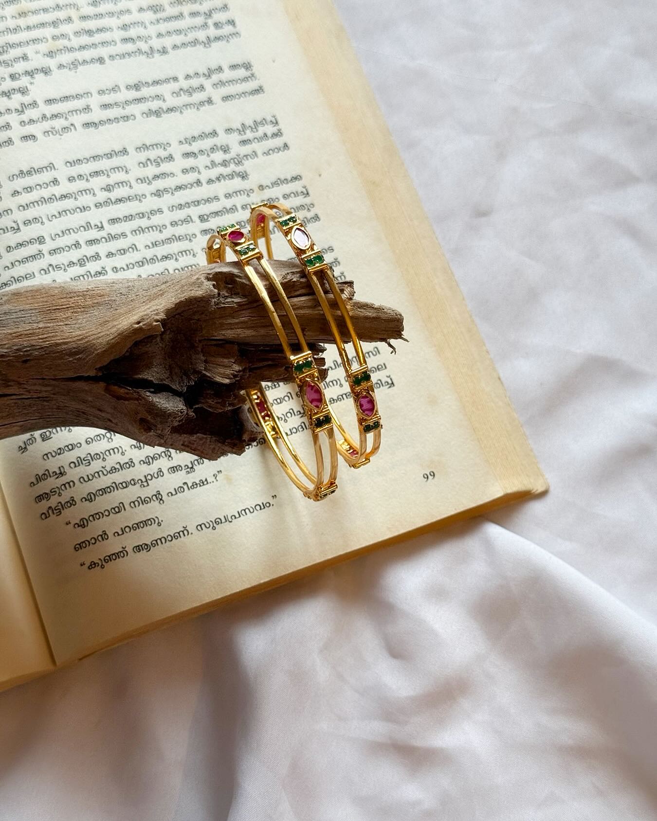 Ad Stones Parallel Gold Bangles