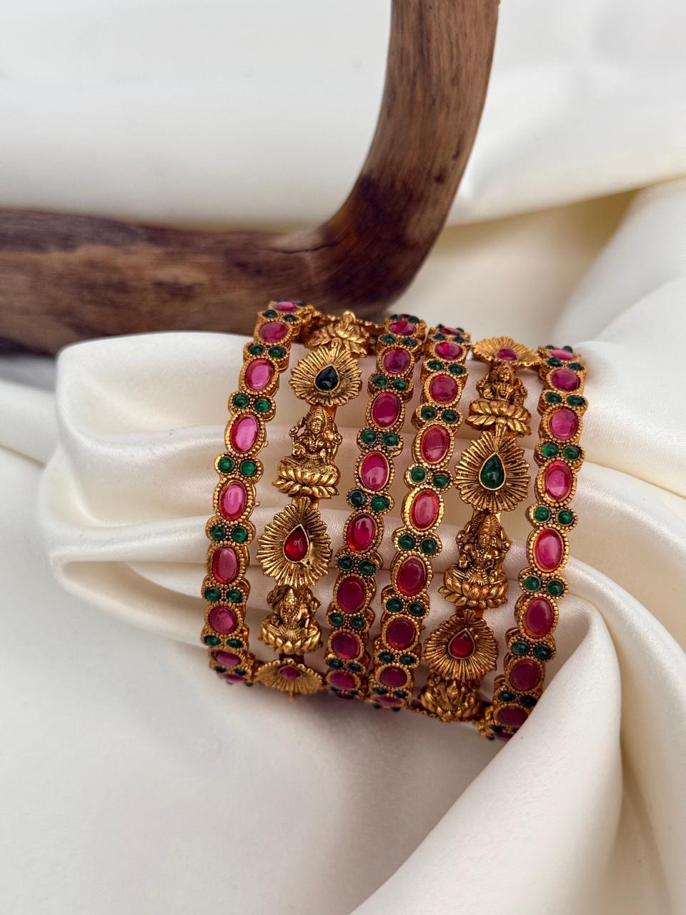 Multicolor Stones And Peacock Set Design 2 Gold Bangles