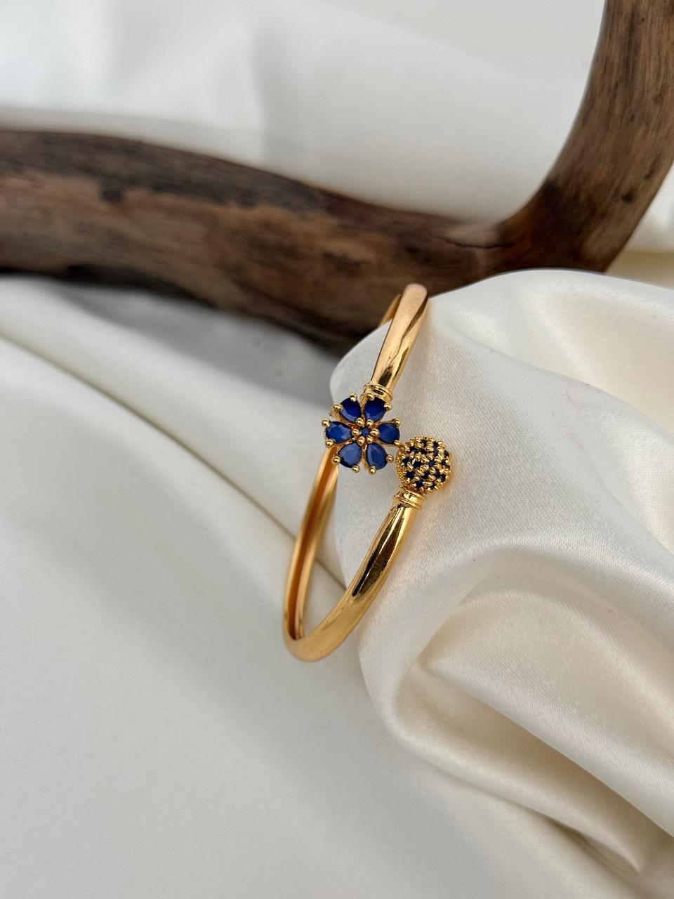 Flower Stone Adjustable Blue Gold Bangles
