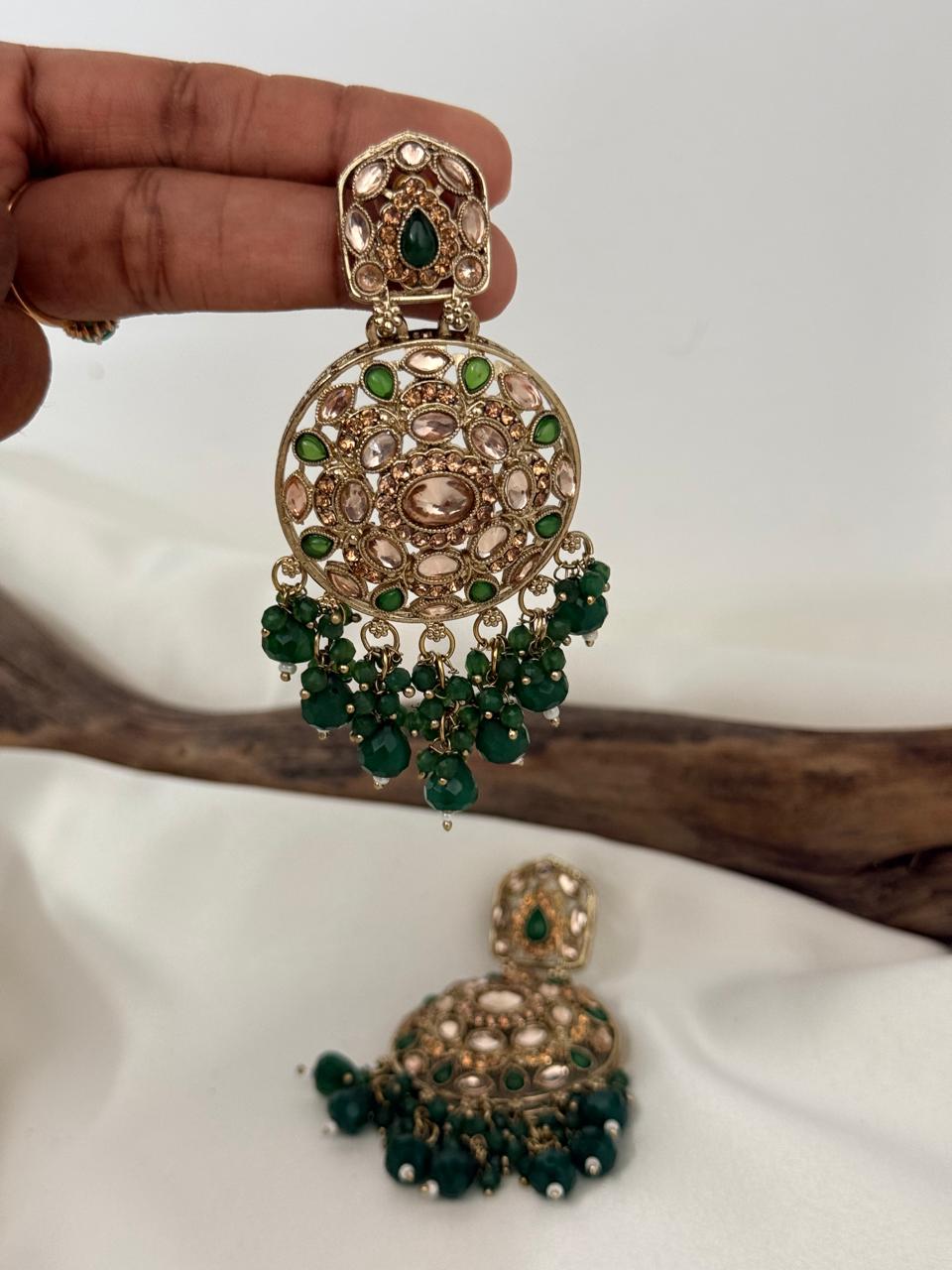 Party Wear Bottle Green Droppings Gold Dangler