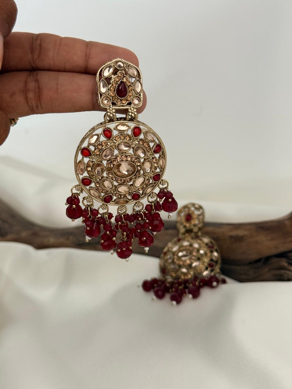 Party Wear Maroon Droppings Gold Dangler