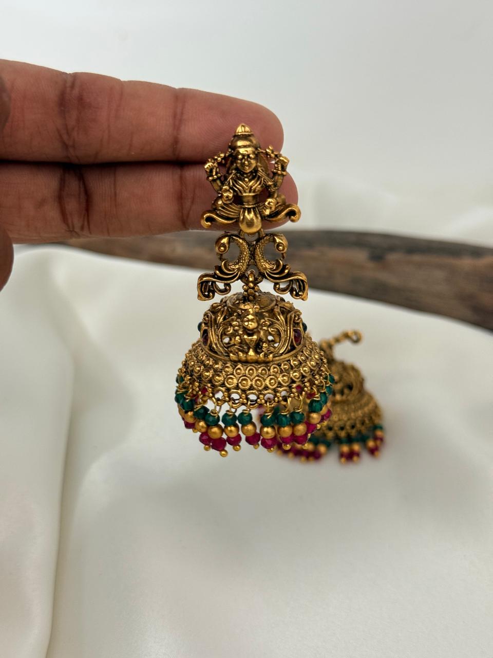 Multicolor Antique Lakshmi Gold Jhumka