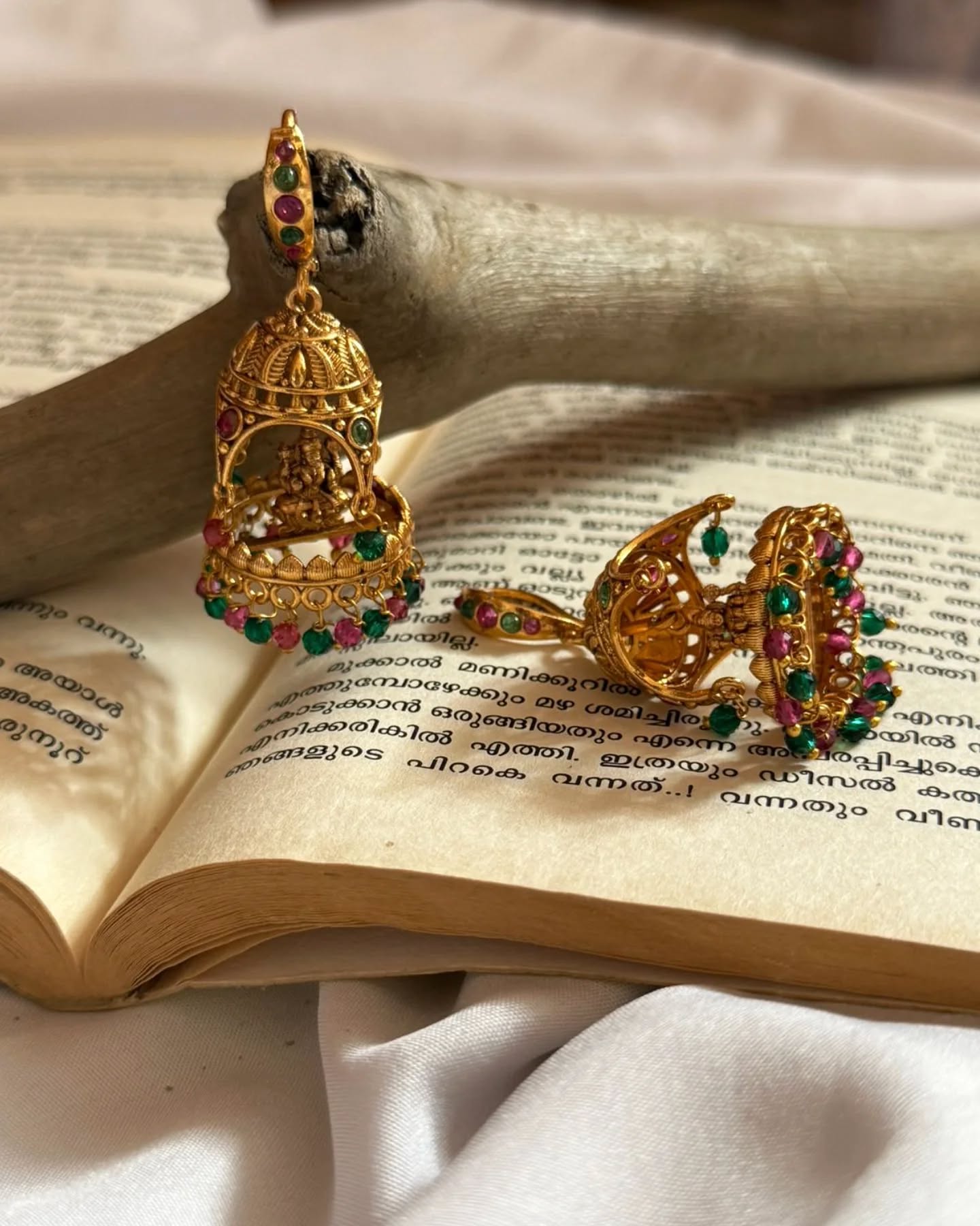 Multicolor Temple Design Hook Gold Jhumka