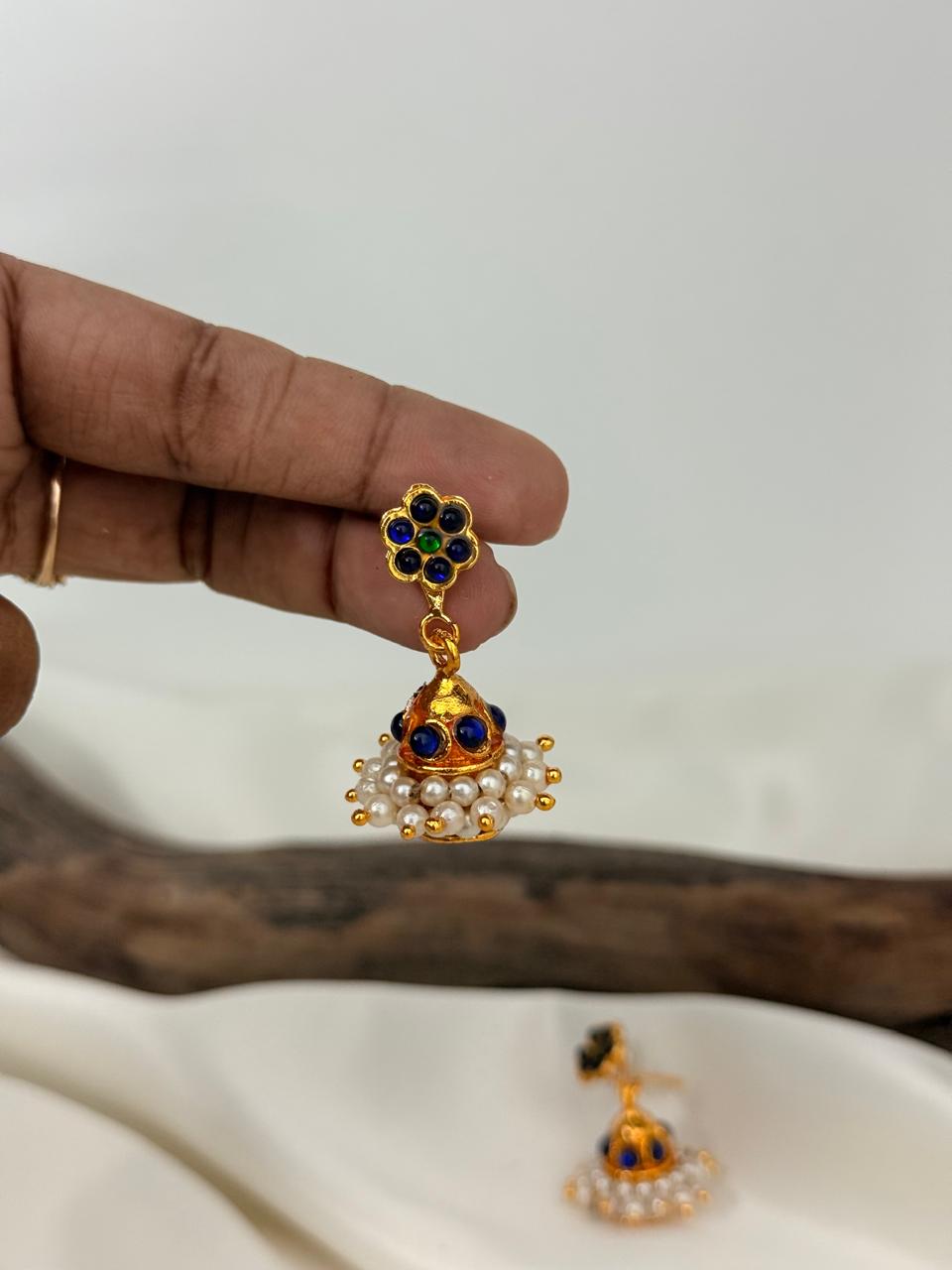 Blue Kemp Gold Jhumka