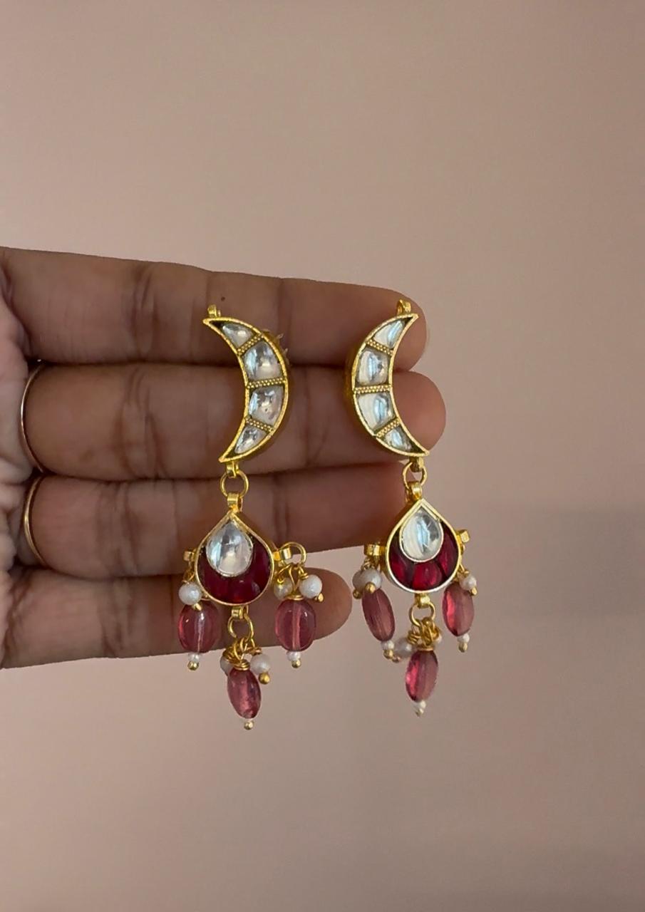 Jadau Kundan White Moon With Pendant Hanging Earrings