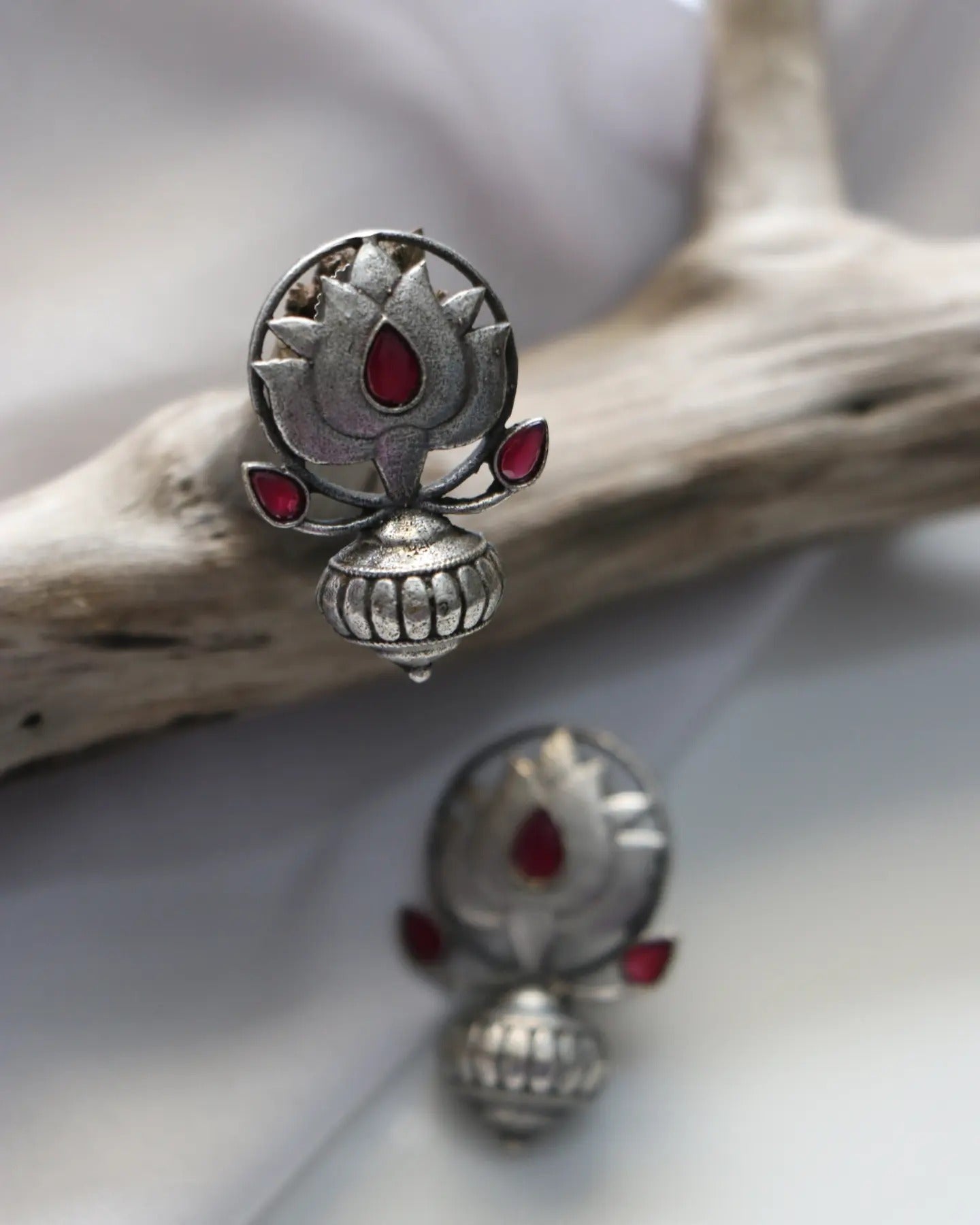 Silver LookalikePink Lotus Danglers