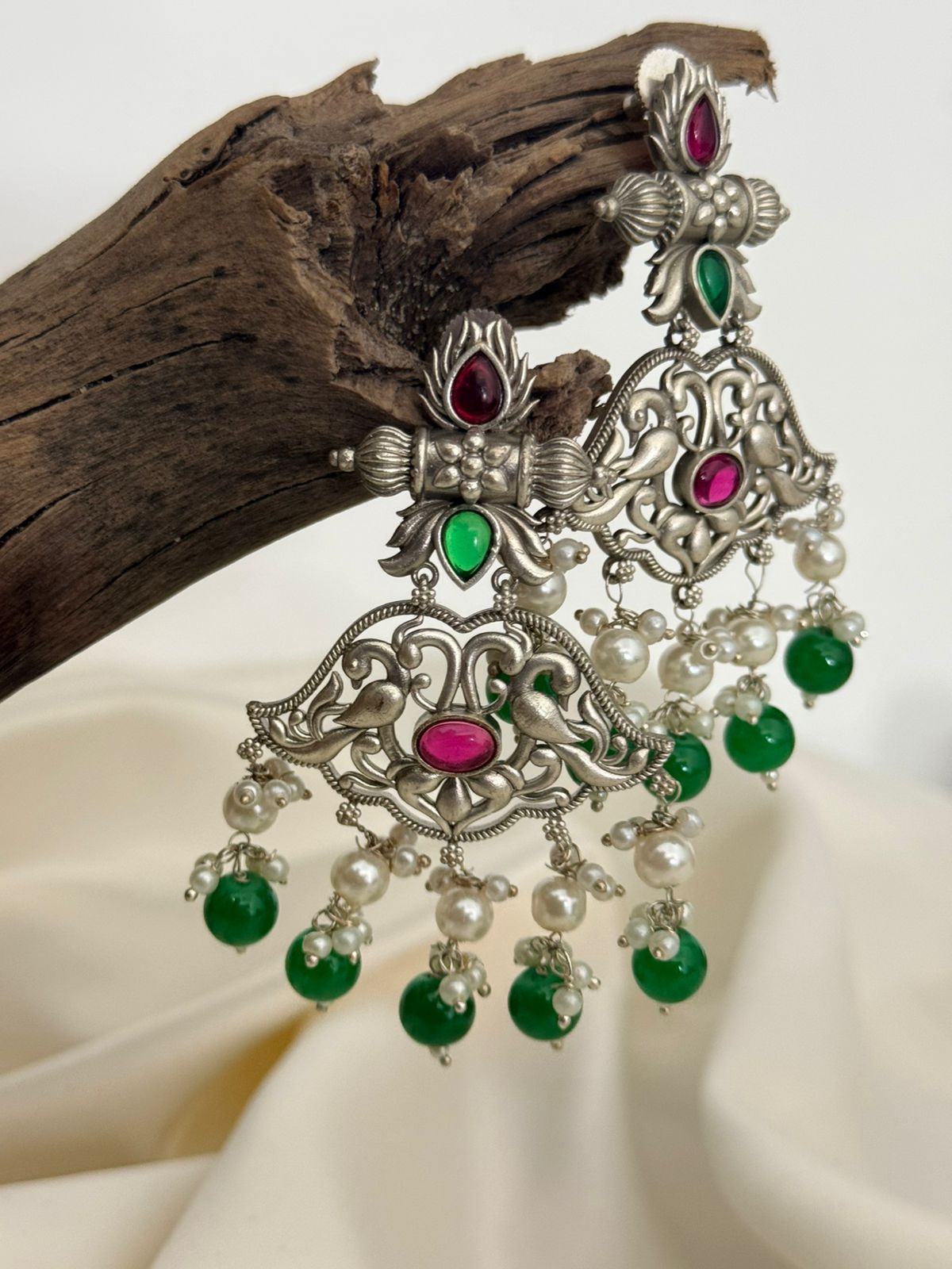 Silver Lookalike Multicolor Peacock Danglers