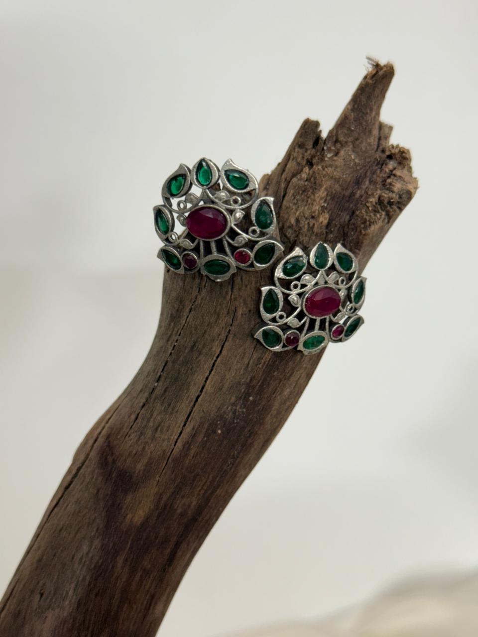 Silver Lookalike Multicolor Flower Motif Stud