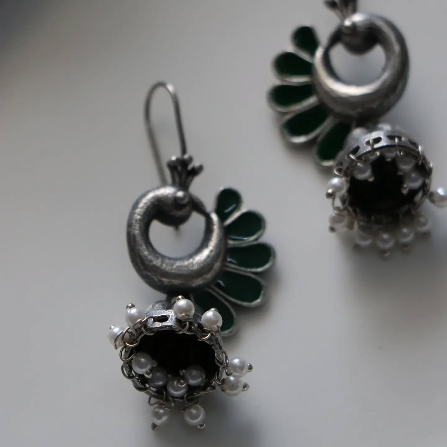 Silver Lookalike Peacock Hook Jhumka