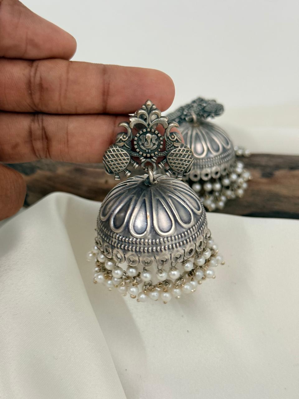 Silver Lookalike Design Stud Jumbo Jhumka
