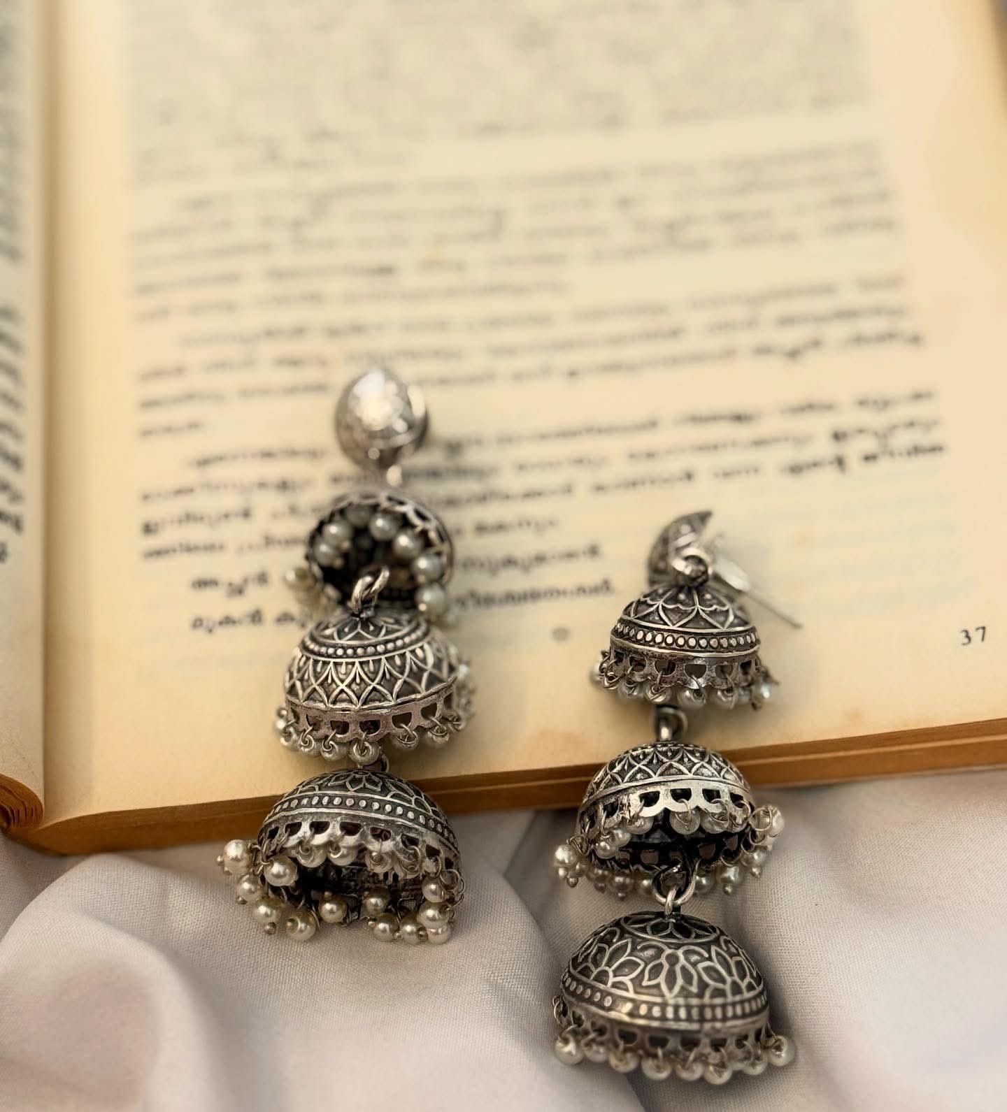 Silver Lookalike Triple Layer Jhumka