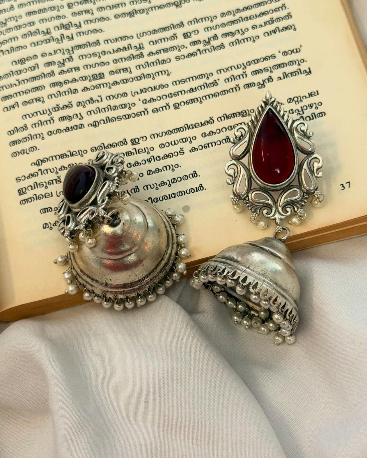 Silver Lookalike Red Stone Jhumka
