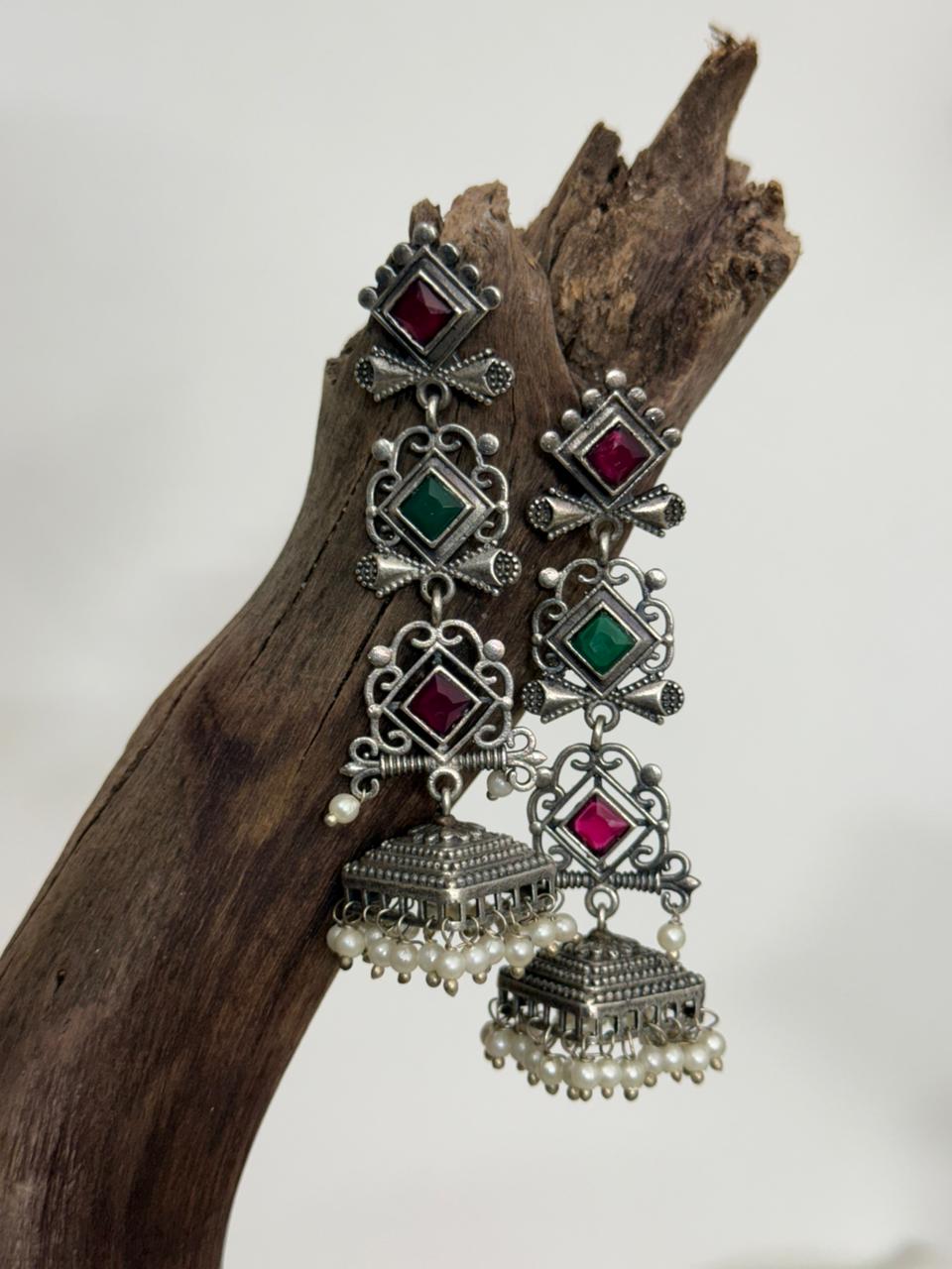 Silver Lookalike Multicolor Step Jhumka