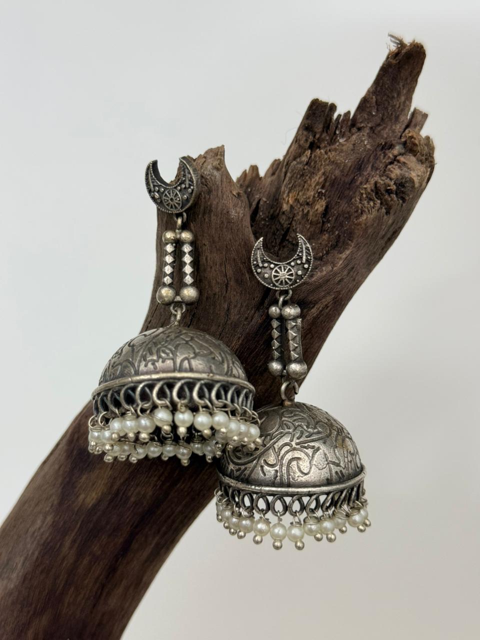 Silver Lookalike Moon Stud Jhumka