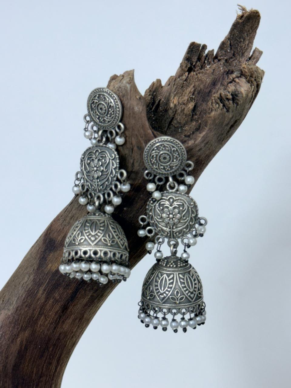 Silver Lookalike Flower Motif Jhumka Jhumka