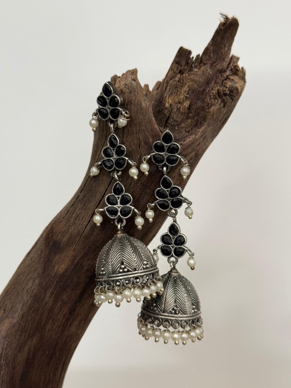 Silver Lookalike black enamelled Jhumka