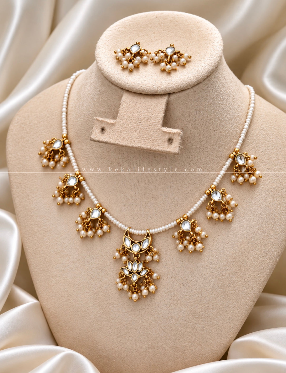NH0318 - Premium qualitywhite jadau kundan charms necklace with earrings