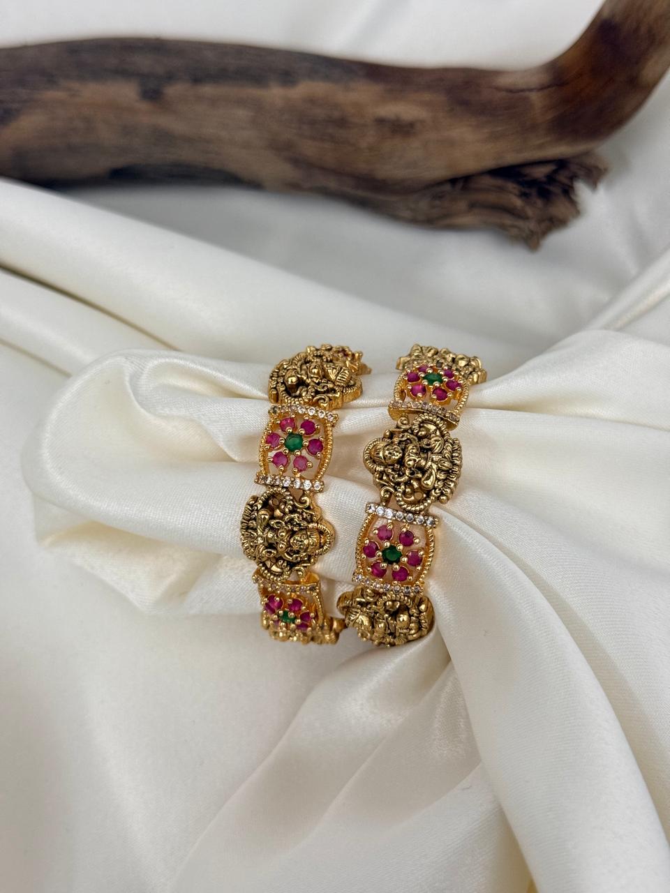 Lakshmi Motif With Multi Stones Kids Bangles