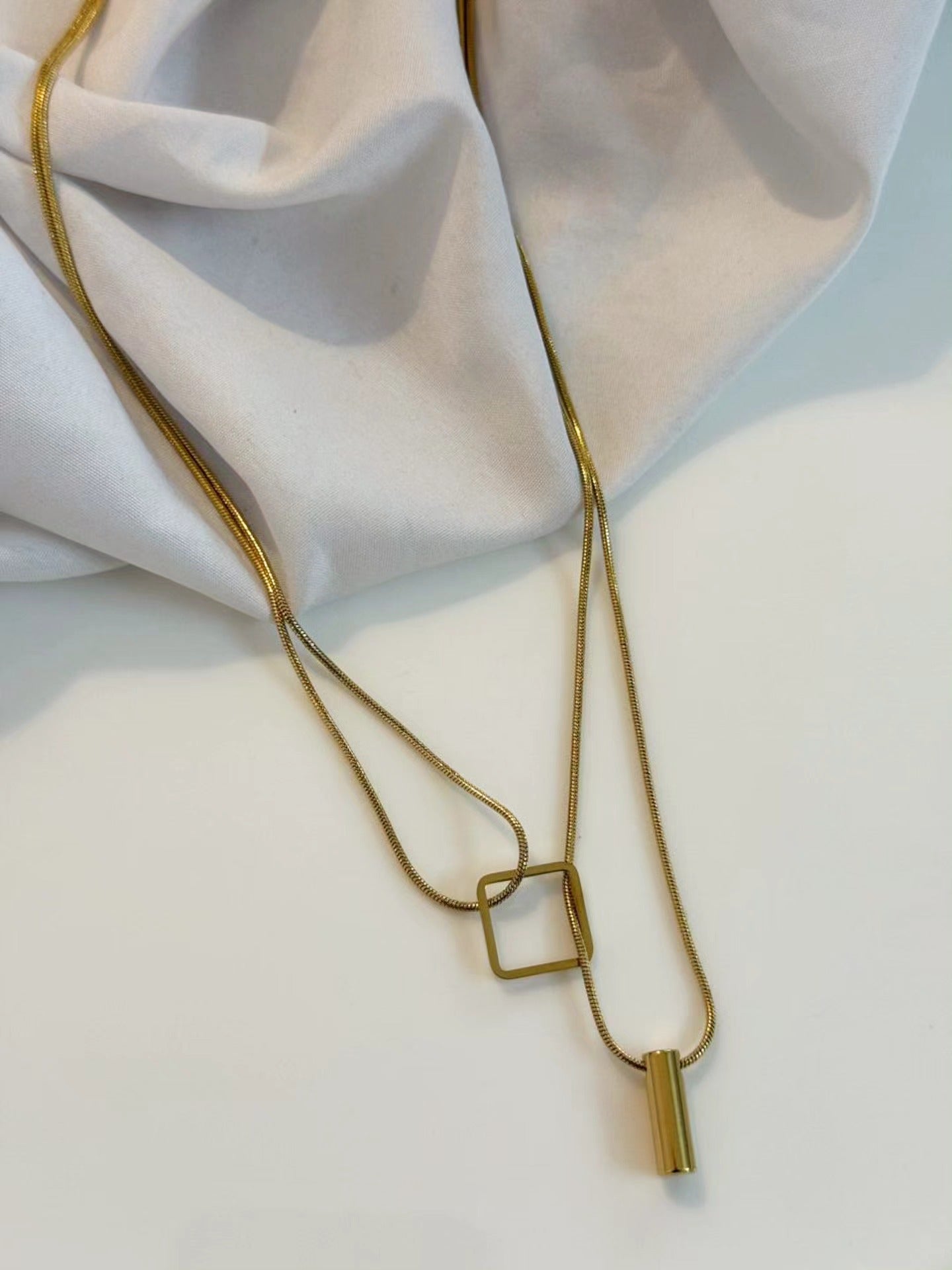 Anti-Tarnish Stainless Steel Double Layer Stick And Square Chain