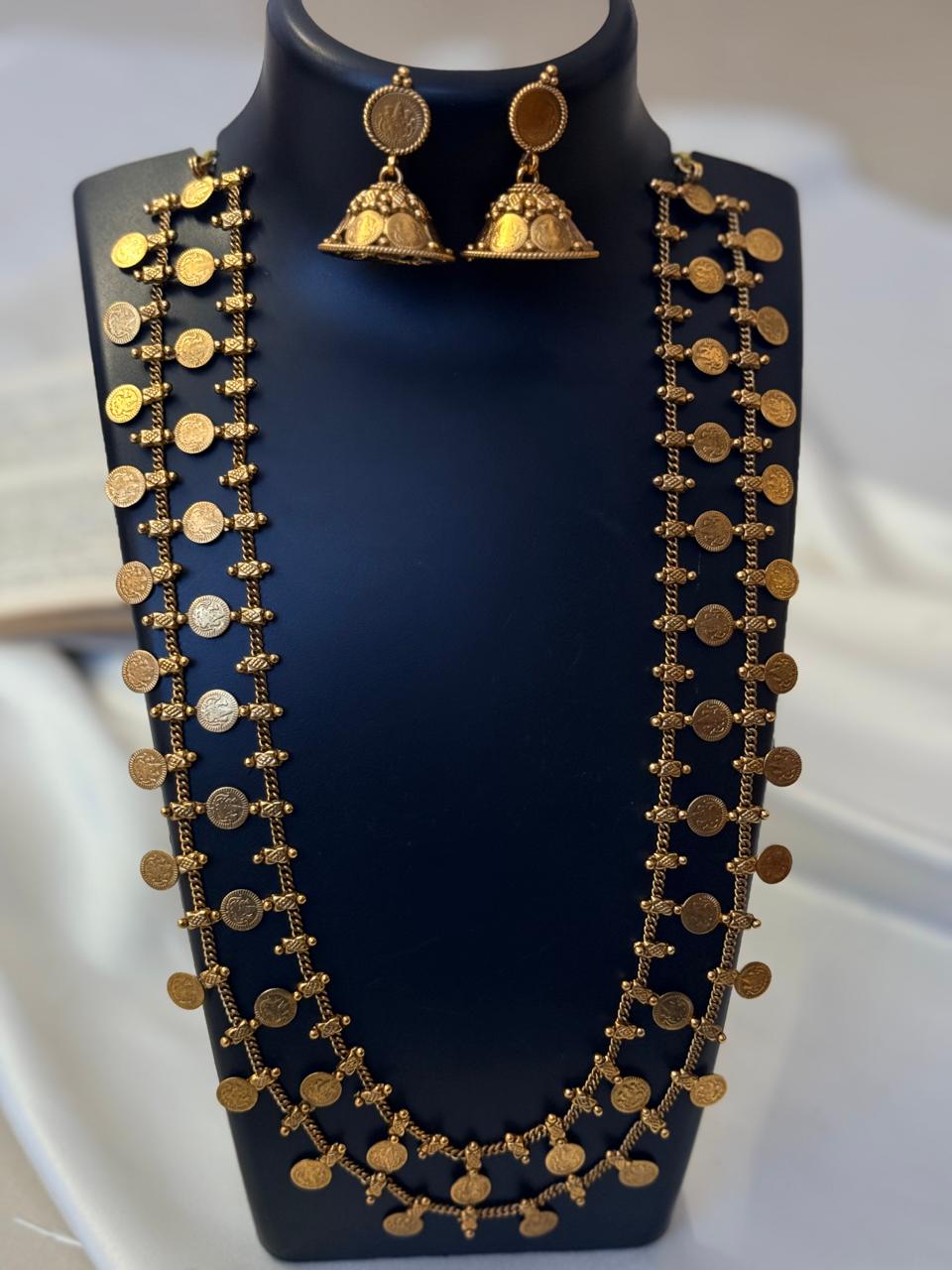 Double Layer Lakshmi Coin Haaram With Earrings