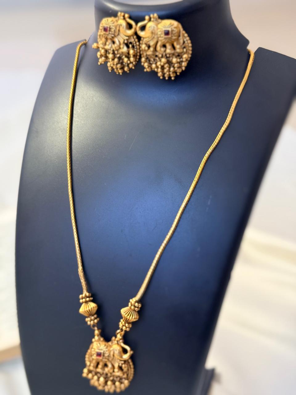 Elephant Pendant With Golden Gungroos Haaram With Earrings