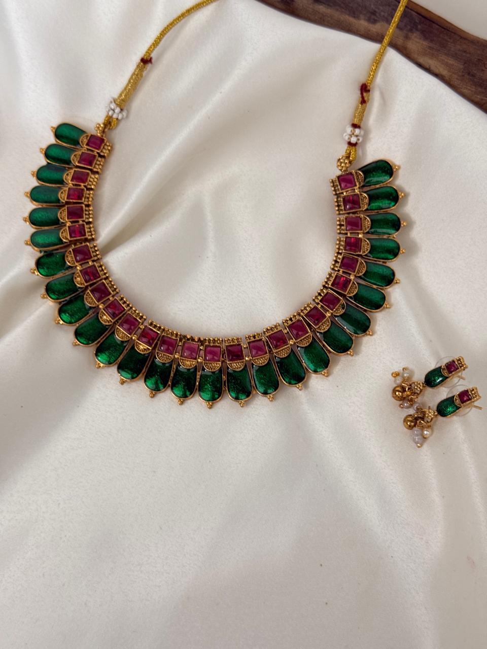 Green Palakka Necklace With Earrings