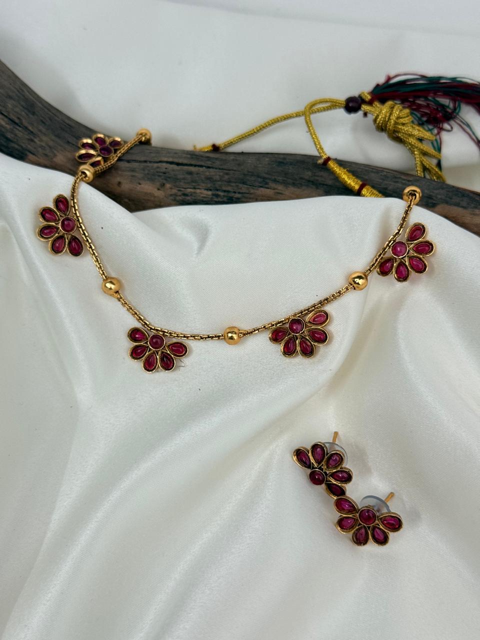 Half Flower Multi Pendant In Chain Necklace With Earrings