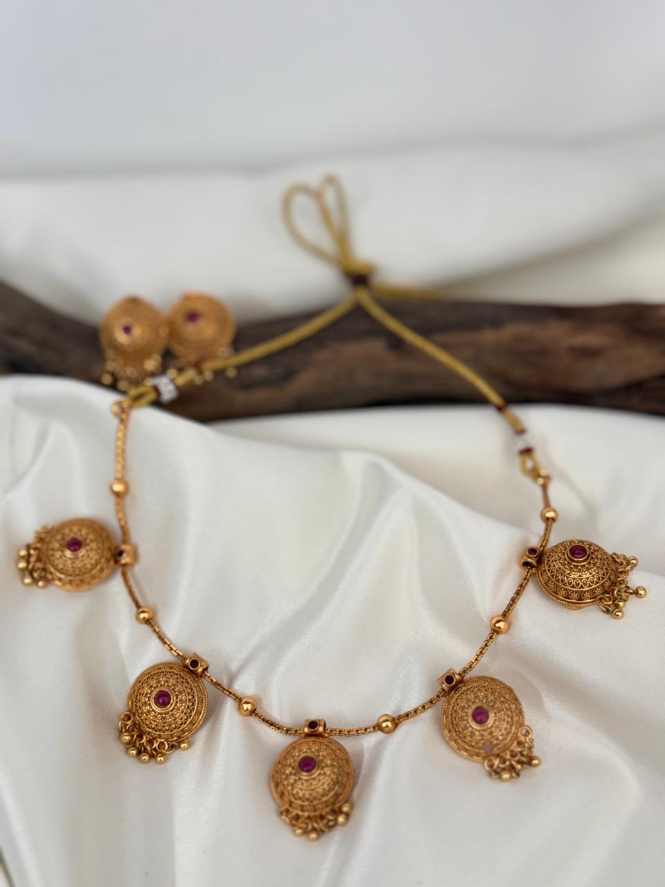 Pink Stone In Multi Pendant Necklace With Earrings