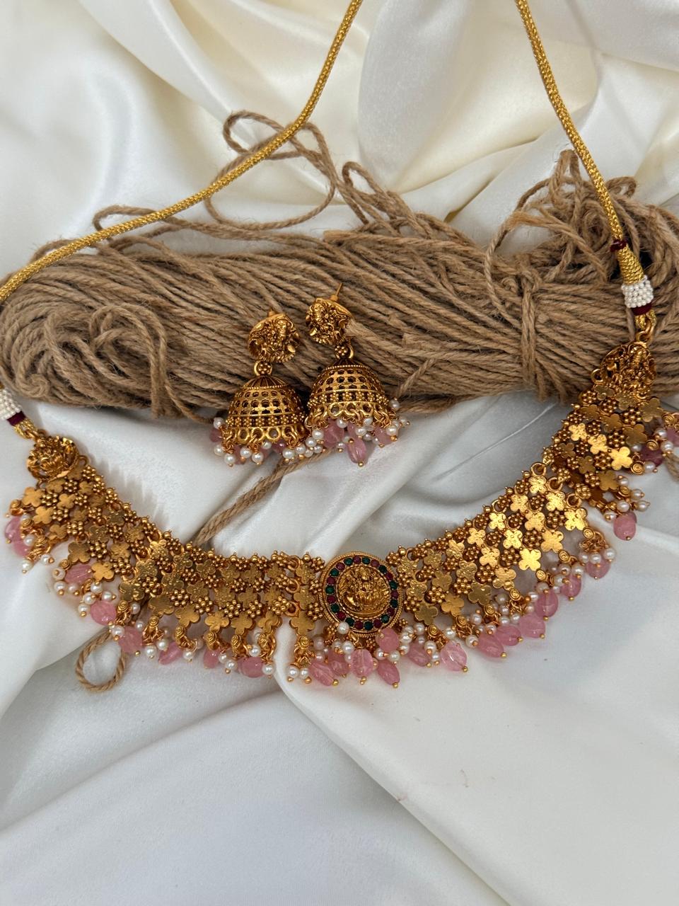 Traditional Pink Necklace With Earrings