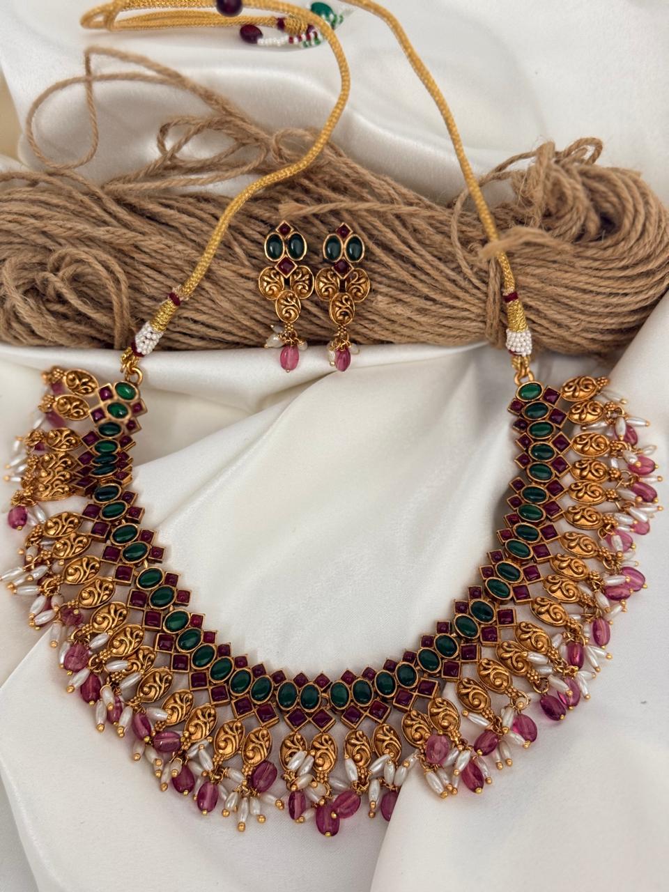 Multicolor Stones Necklace With Earrings