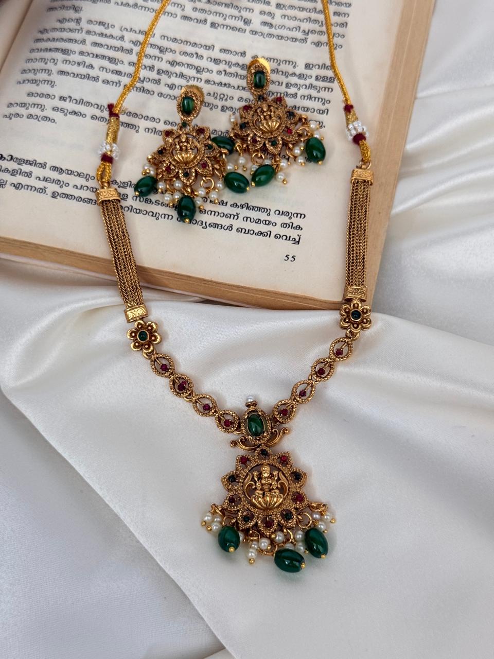 Ruby And Emeralds With Lakshmi Pendant Necklace With Earrings