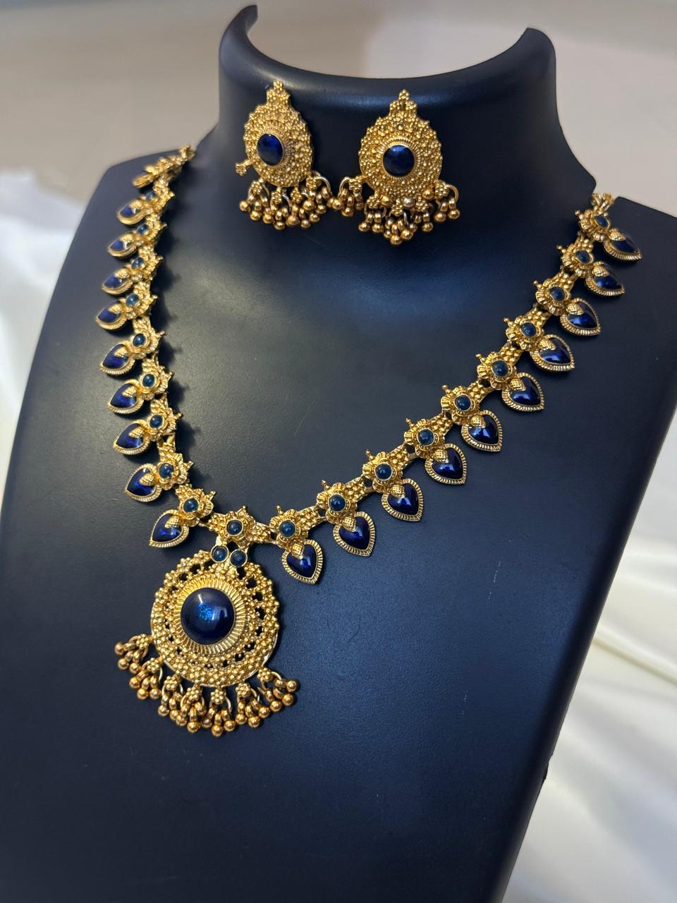 Blue Enamelled Heart Necklace With Earrings