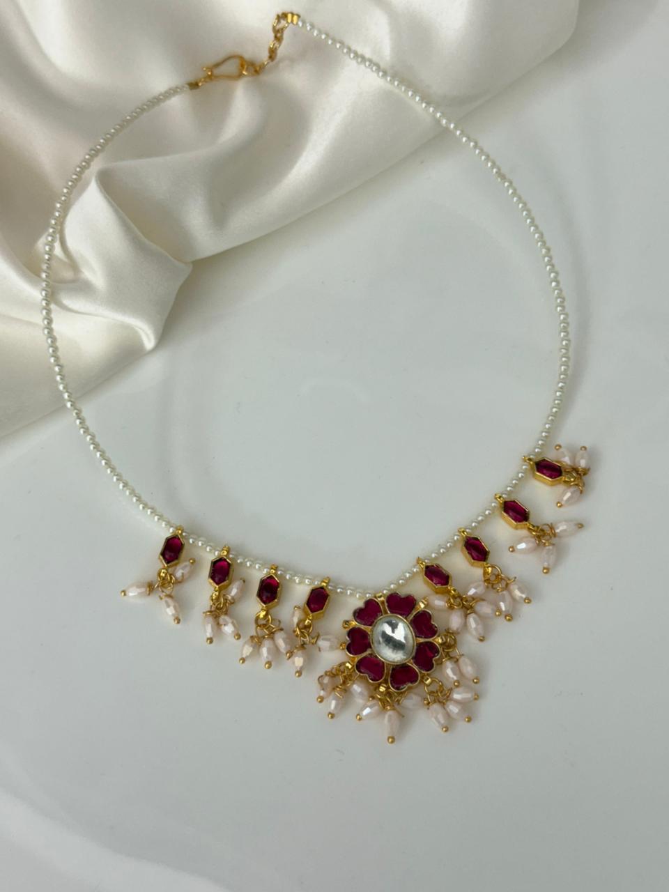 Jadau Kundan Pendants With White Beads Neckalace With Earrings