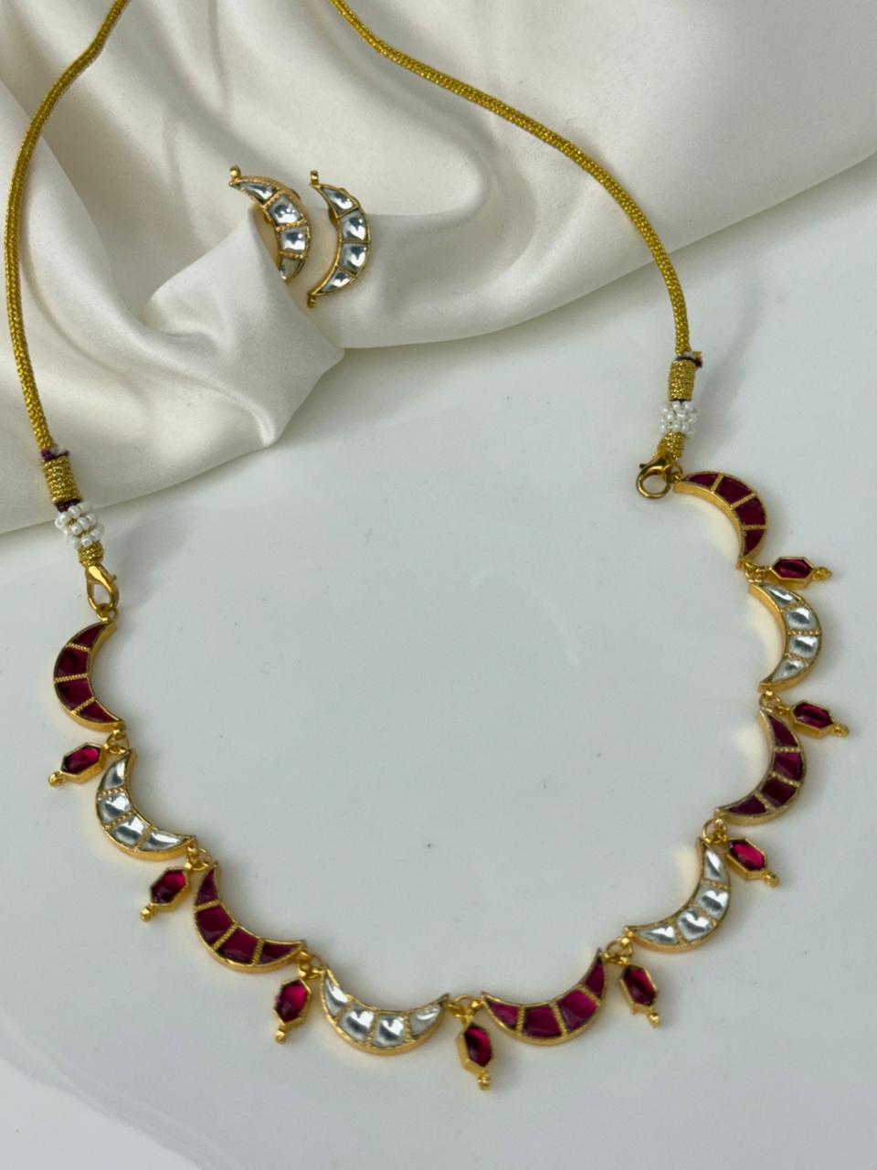 Jadau Kundan Moon Pendant Necklace With Earrings