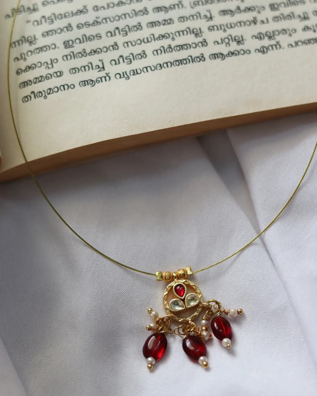 Jadau Kundan Pendant With Beads Drops Handmade Necklace
