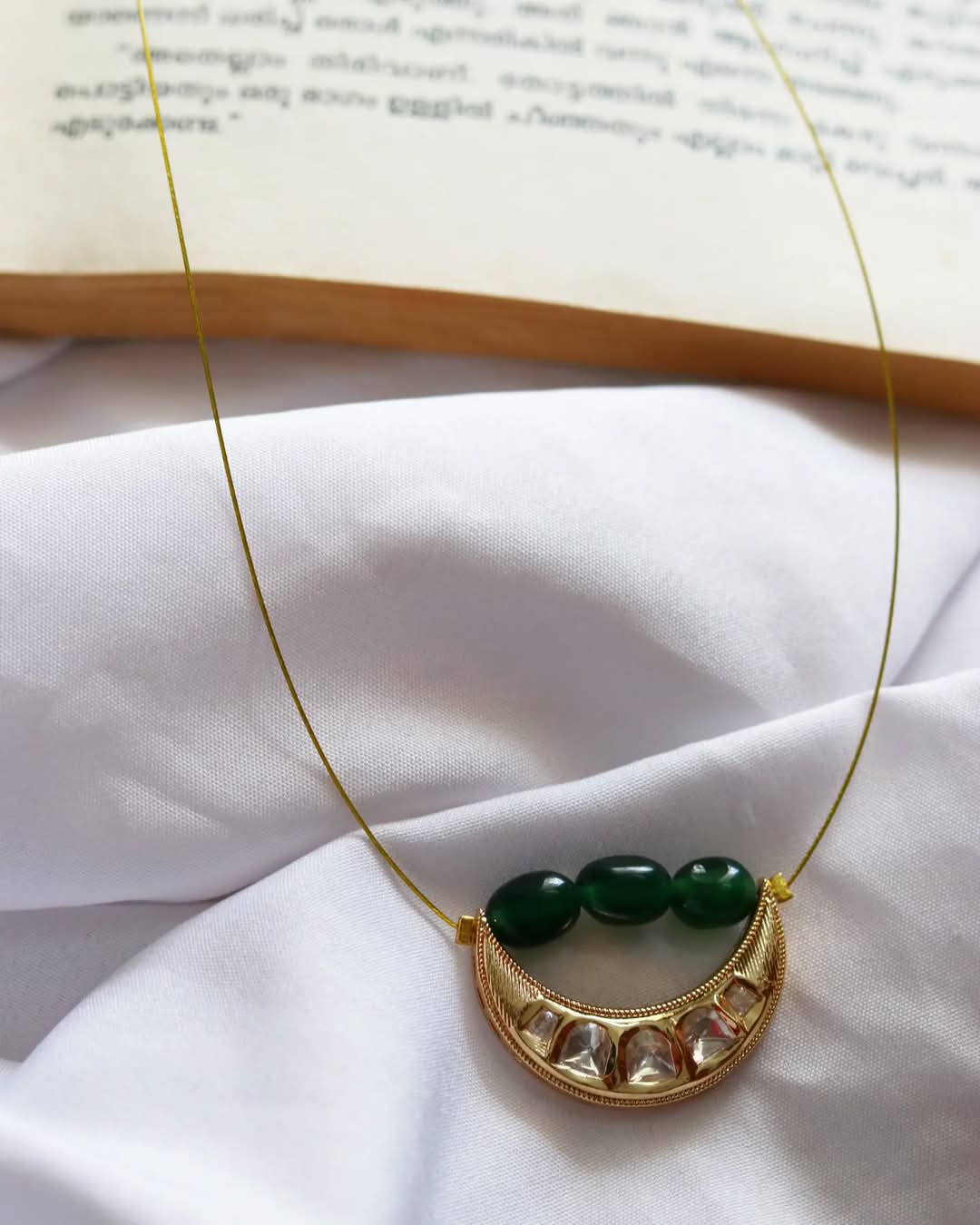 Moissanite Big Moon Pendant With Jade Stones Handmade Necklace