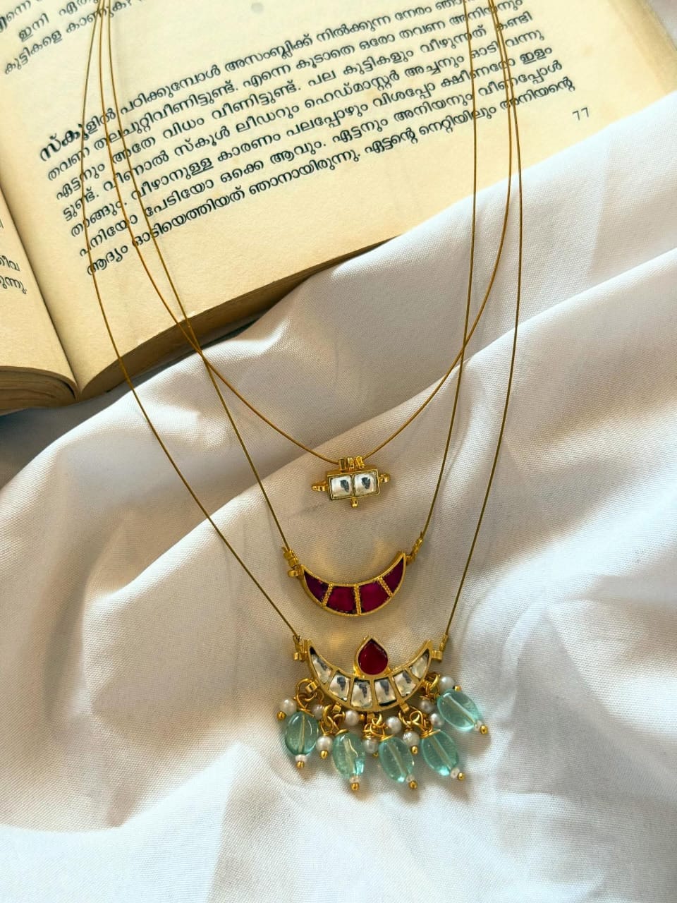 Triple Layer Jadau Kundan Necklace With Earrings
