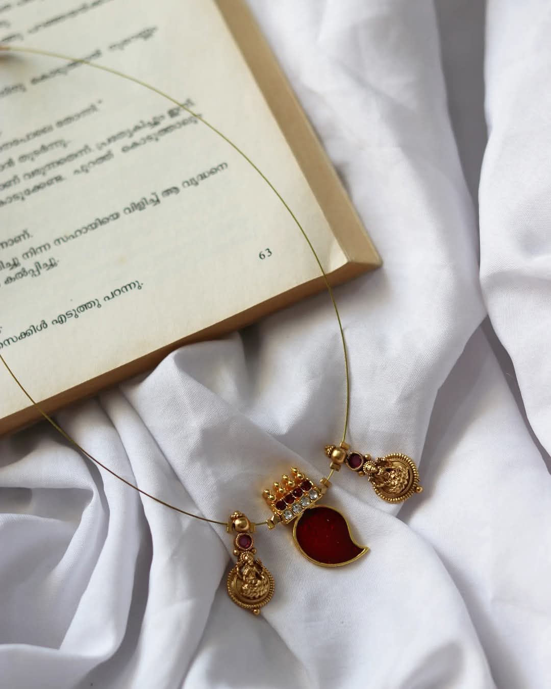 Enamelled Mango Pendant With Lakshmi Engraved Pendants Handmade Necklace