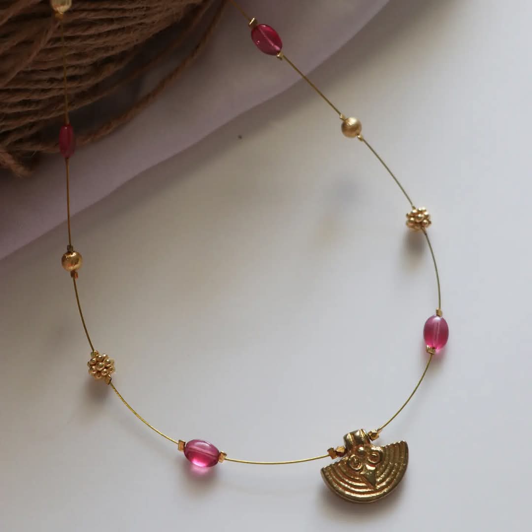 Brass Charm With Multiple Golden Beads Handmade Necklace