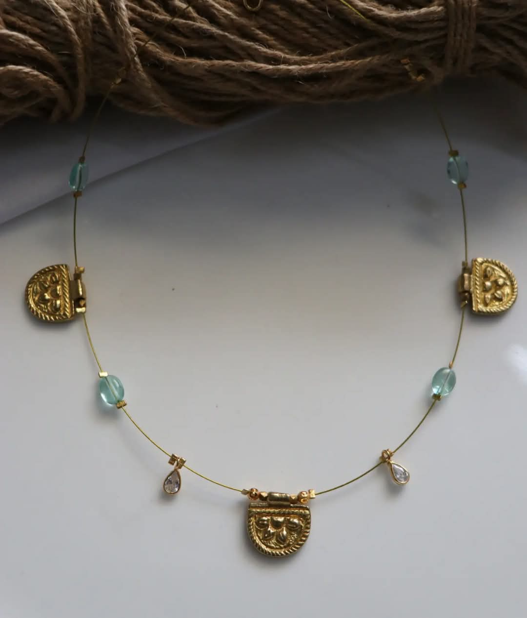 Brass Charms With Polki Drops And Beads Handmade Necklace