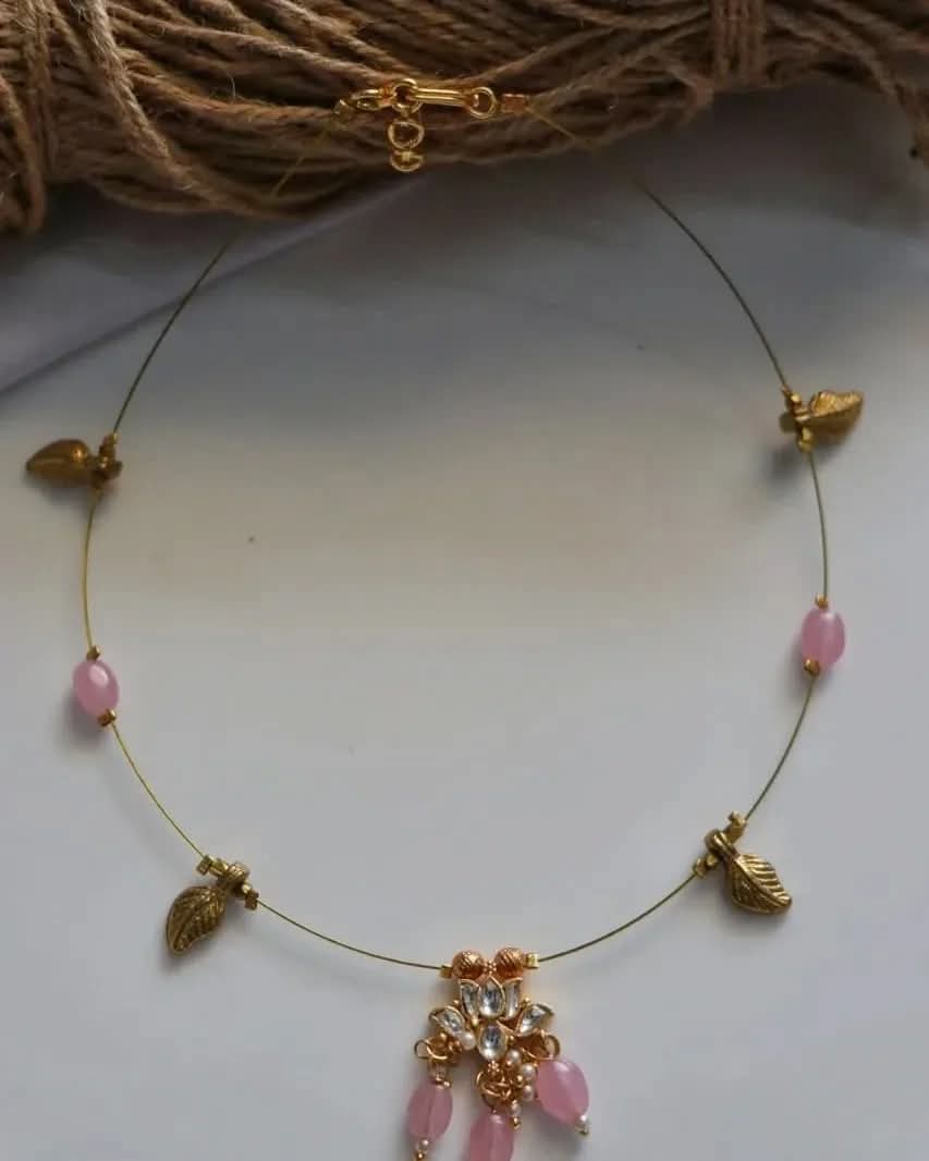 Moissanite Lotus Pendant With Brass Charms Handmade Necklace