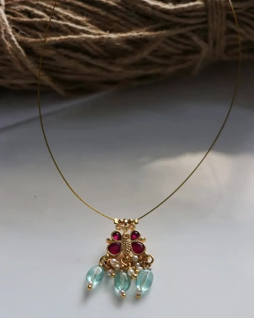 Jadau Kundan Butterfly Pendant Handmade Necklace
