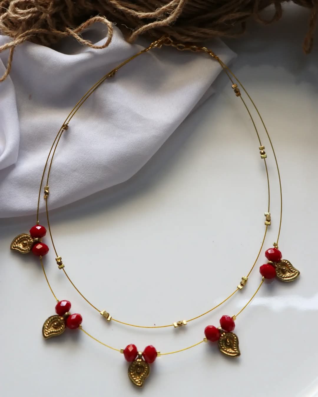 Double Layer Brass Mango Charms And Facet Beads Layer Handmade Necklace