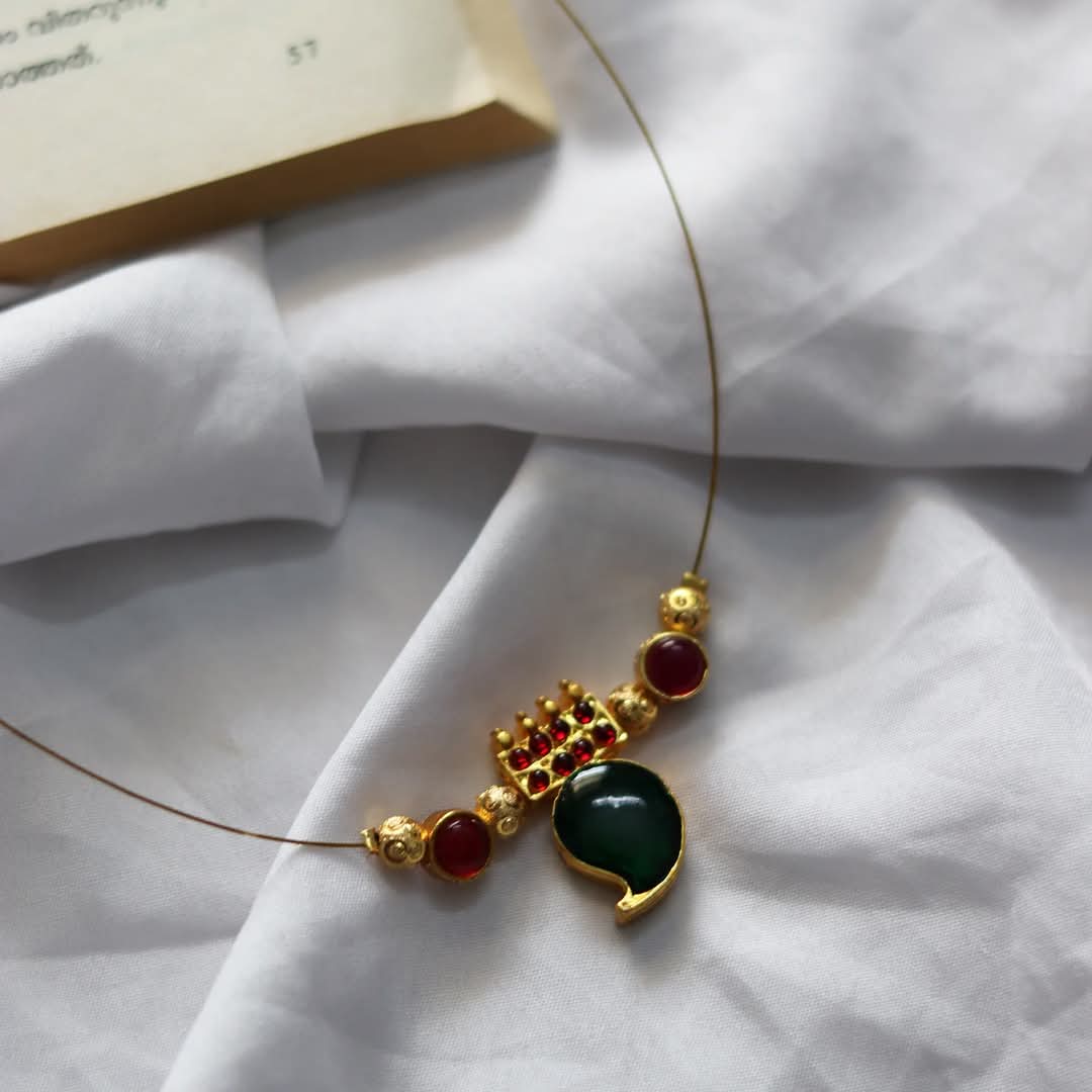 Enamelled Mango Pendant With Kemp Rounds Handmade Necklace