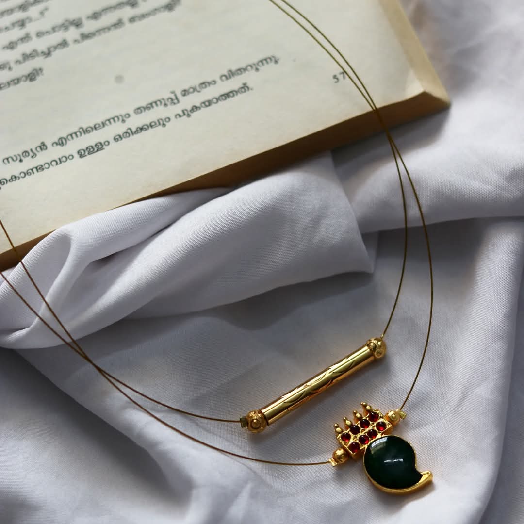 Enamelled Mango With Golden Bar Handmade Necklace