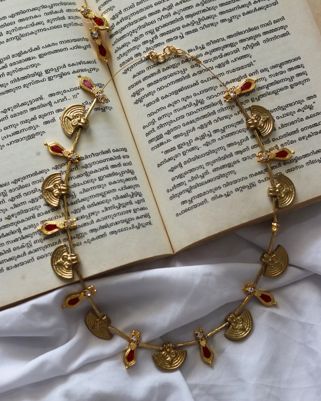 Brass Charms With Red Nagapadam Haaram Handmade Necklace With Earrings