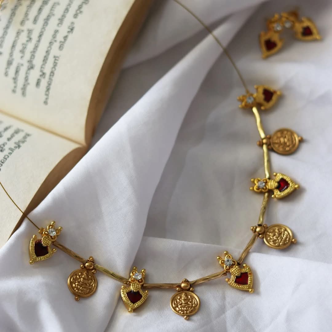 Palakka Pendant With Lakshmi Coins Handmade Necklace