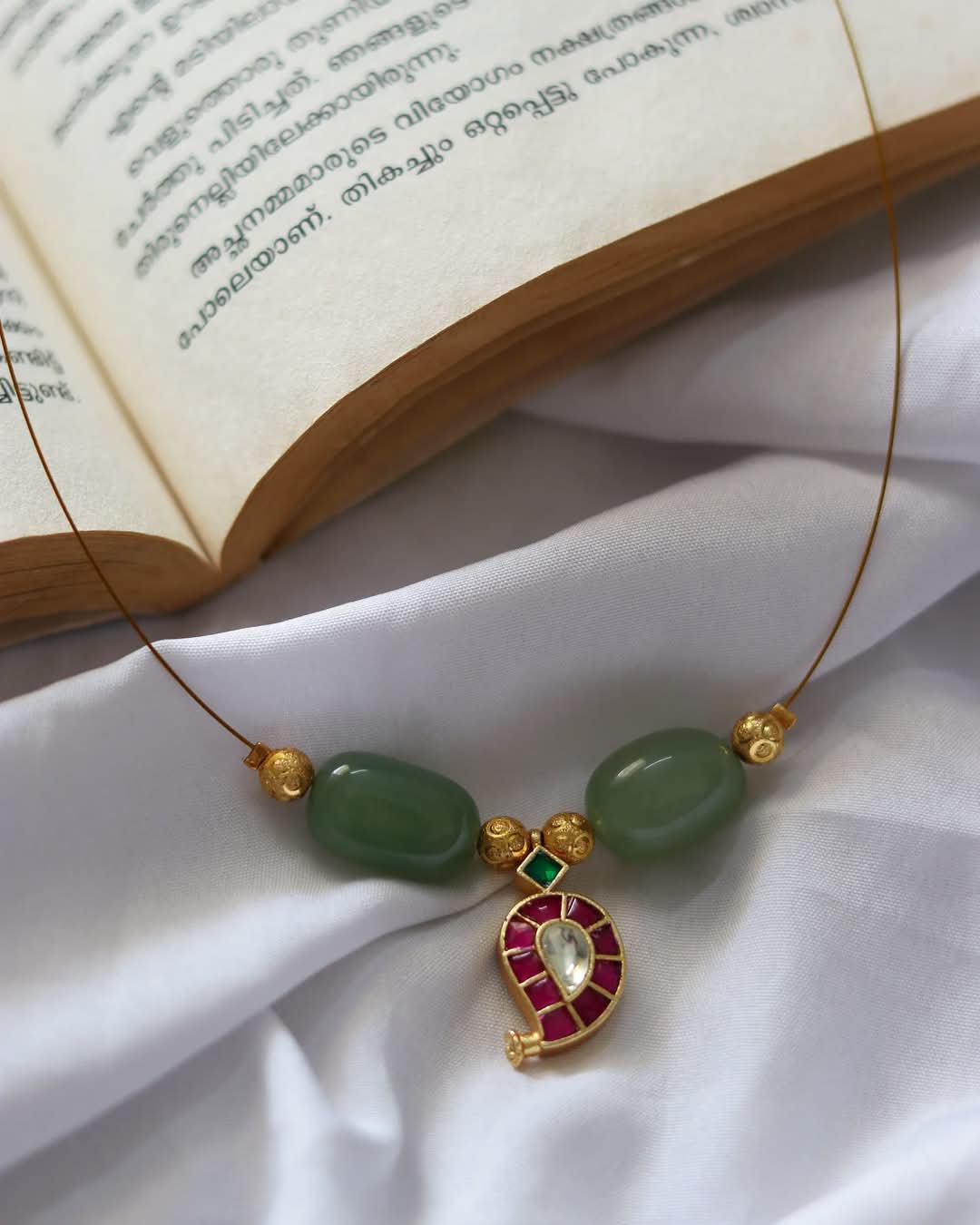 Jadau Kundan Mango Pendant With Jade Stones Handmade Necklace